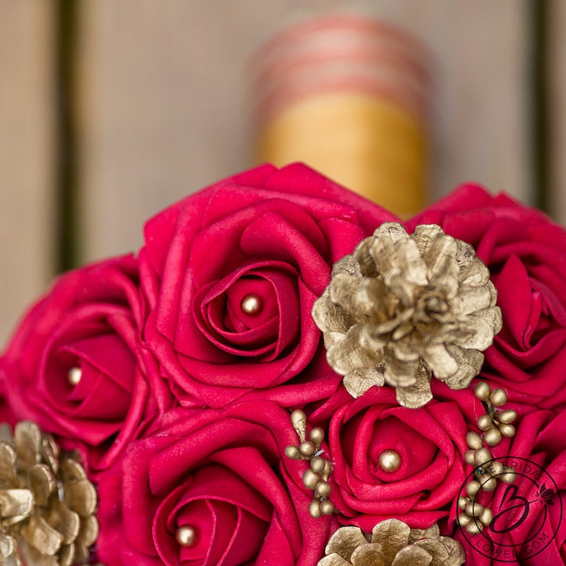 Red and Gold Winter wedding bouquet winter bridal bouquet