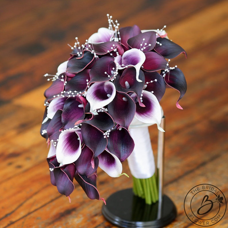 Calla lily bouquet cascading bridal bouquet plum wedding Etsy