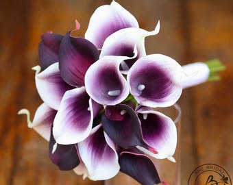 Purple calla lily bouquet, plum wedding bouquet, small wedding bouquet, bridesmaid bouquet, calla lilly bouquet, real touch flower bouquet