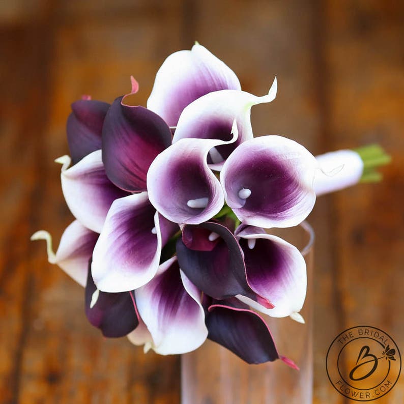 Purple Calla Lily Bouquet Plum Wedding Bouquet Small Wedding Etsy