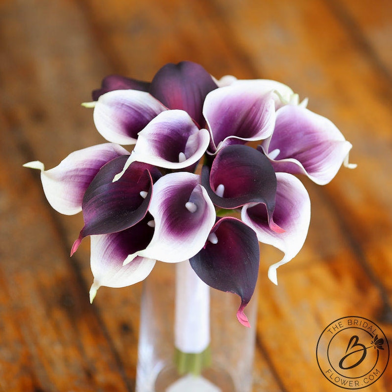 Purple Calla Lily Bouquet Plum Wedding Bouquet Small Wedding Etsy
