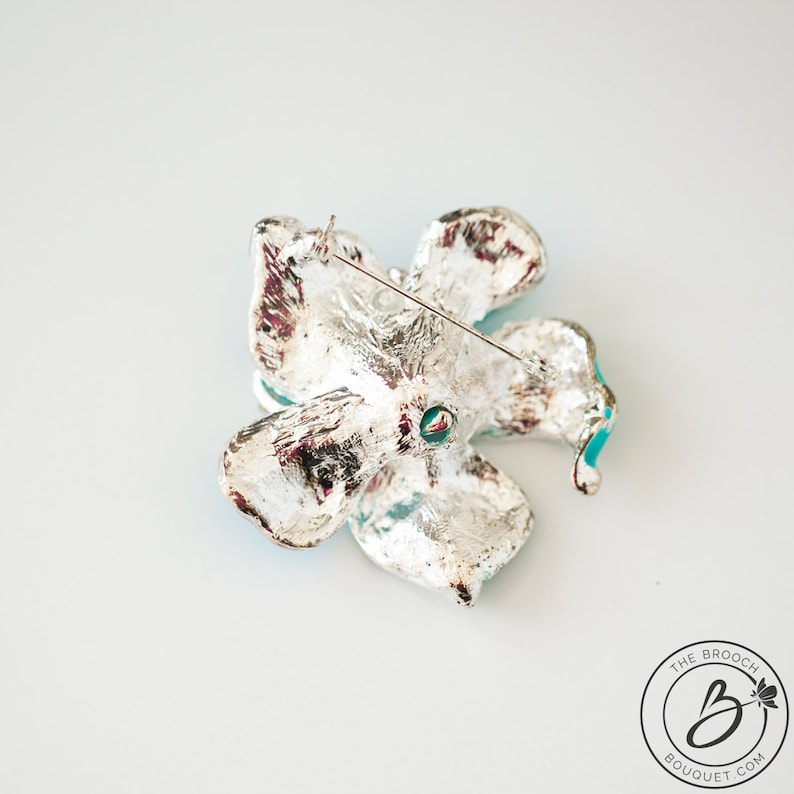 enamel flower brooch hibiscus brooch pin magnolia rose brooch spa blue brooch Aqua flower brooch teal bridal brooch Turquoise brooch