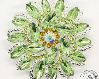 Mint green brooch, large round brooch, green rhinestone brooch, wedding bouquet brooch, dress sash brooch, brooches for wedding