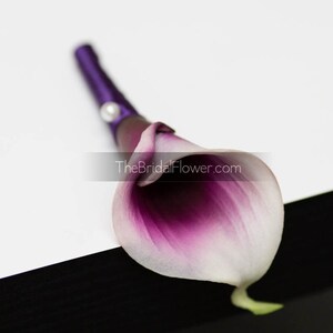 Calla lily wedding boutonniere, mens wedding button hole, prom boutonniere, wedding corsages, wedding boutonnieres, purple calla lily pin image 3