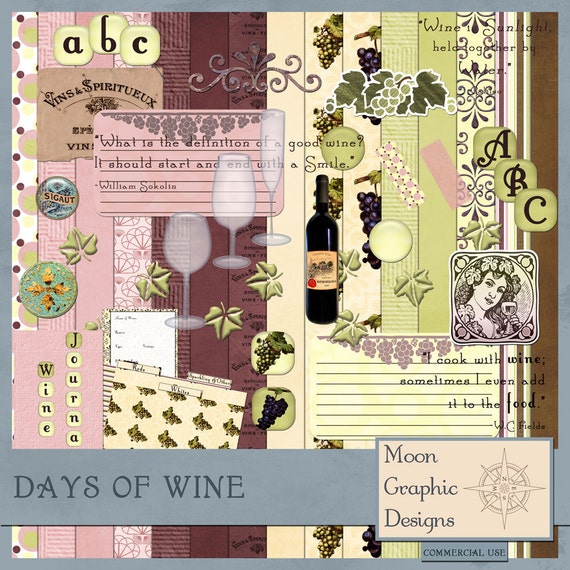 Days of Wine Digital Scrapbook Kit Commercial Use 