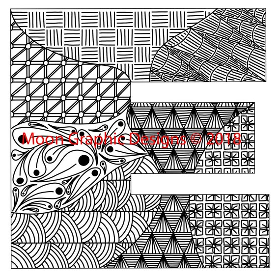 Download Monogram Letter E Adult Coloring Page Etsy