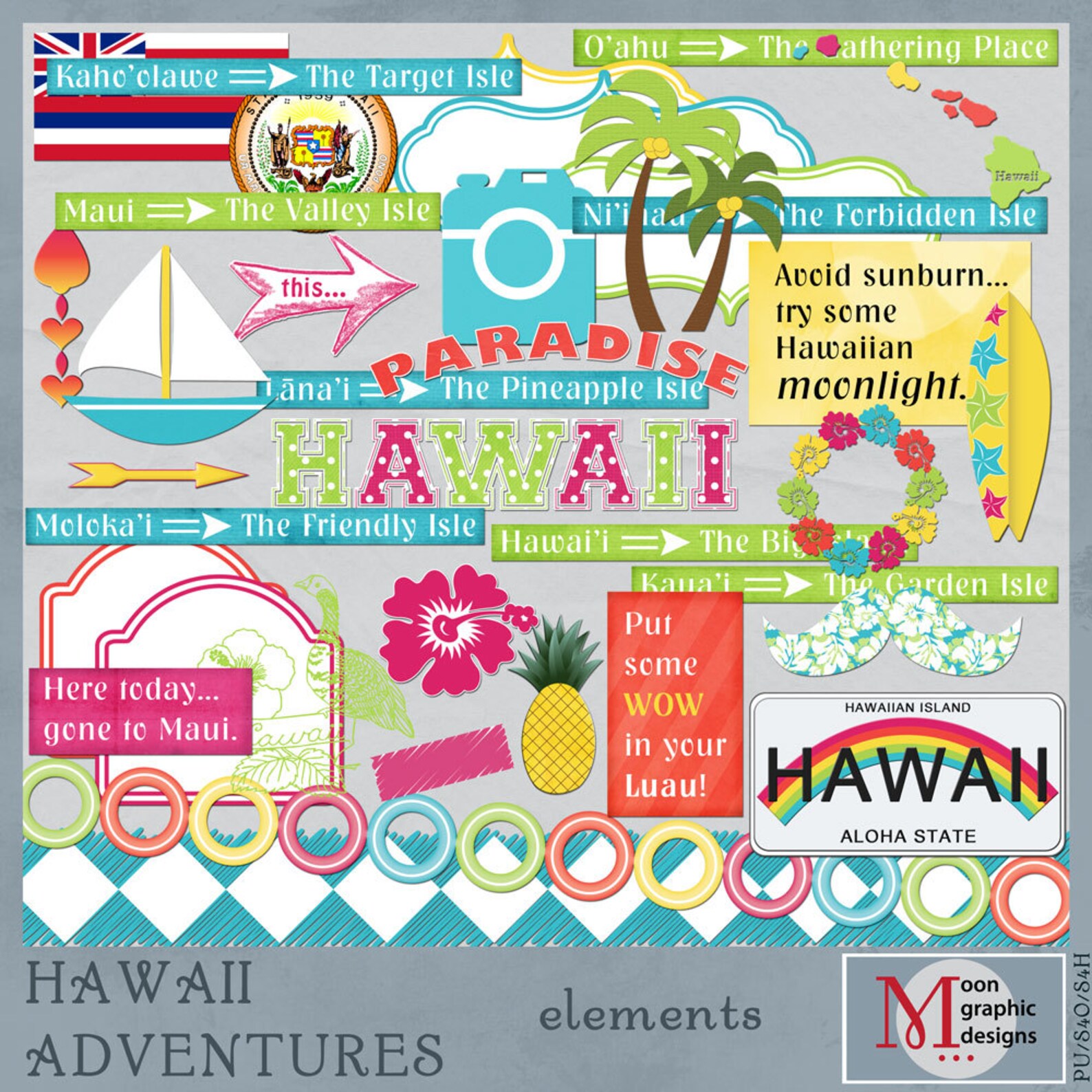 Hawaii Travel and Vacation Adventures Digital Scrapbook Kit Etsy