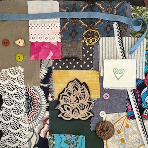 Slow Stitching Fabric Kit–Muted Mosaic Bundle with Textures & Vintage-Inspired Details | Junk Journal Kit| Sashiko| Boro Art| Textile Art