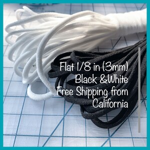 FLAT - Black or White 3mm/4mm/5mm Super Soft-Stretchy Elastic Cord for DIY Mask | Free Same or Next Day Shipping From California