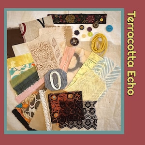Terracotta Echo•••Slow Stitching & Textile Collage Kit| Junk Journal| Shasiko | Fabric Scrap for Textile| Hand dyed fabric