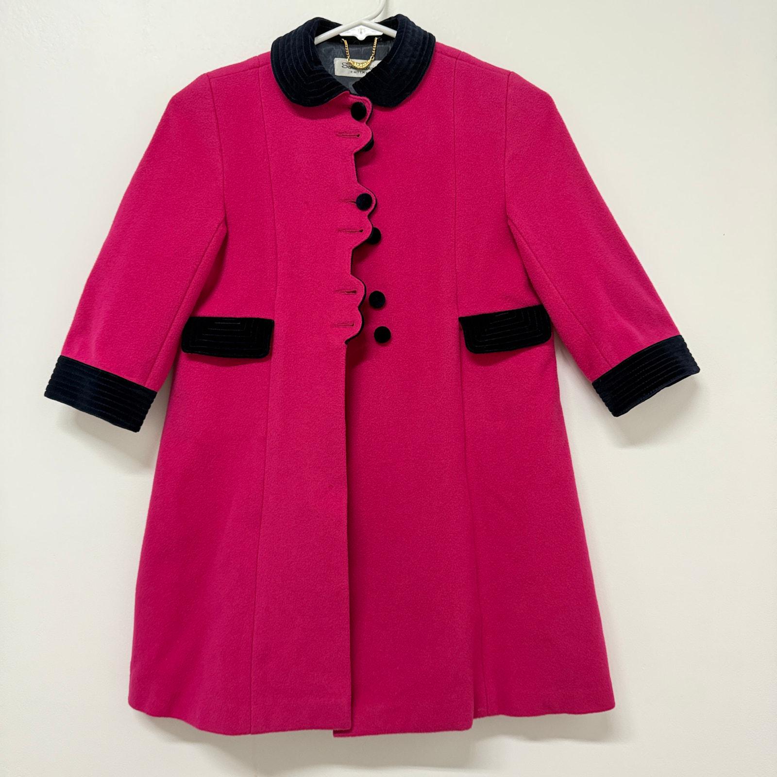 Vintage Sarah Louise England hot pink wool swing coat. Age 5-6 (110cm).