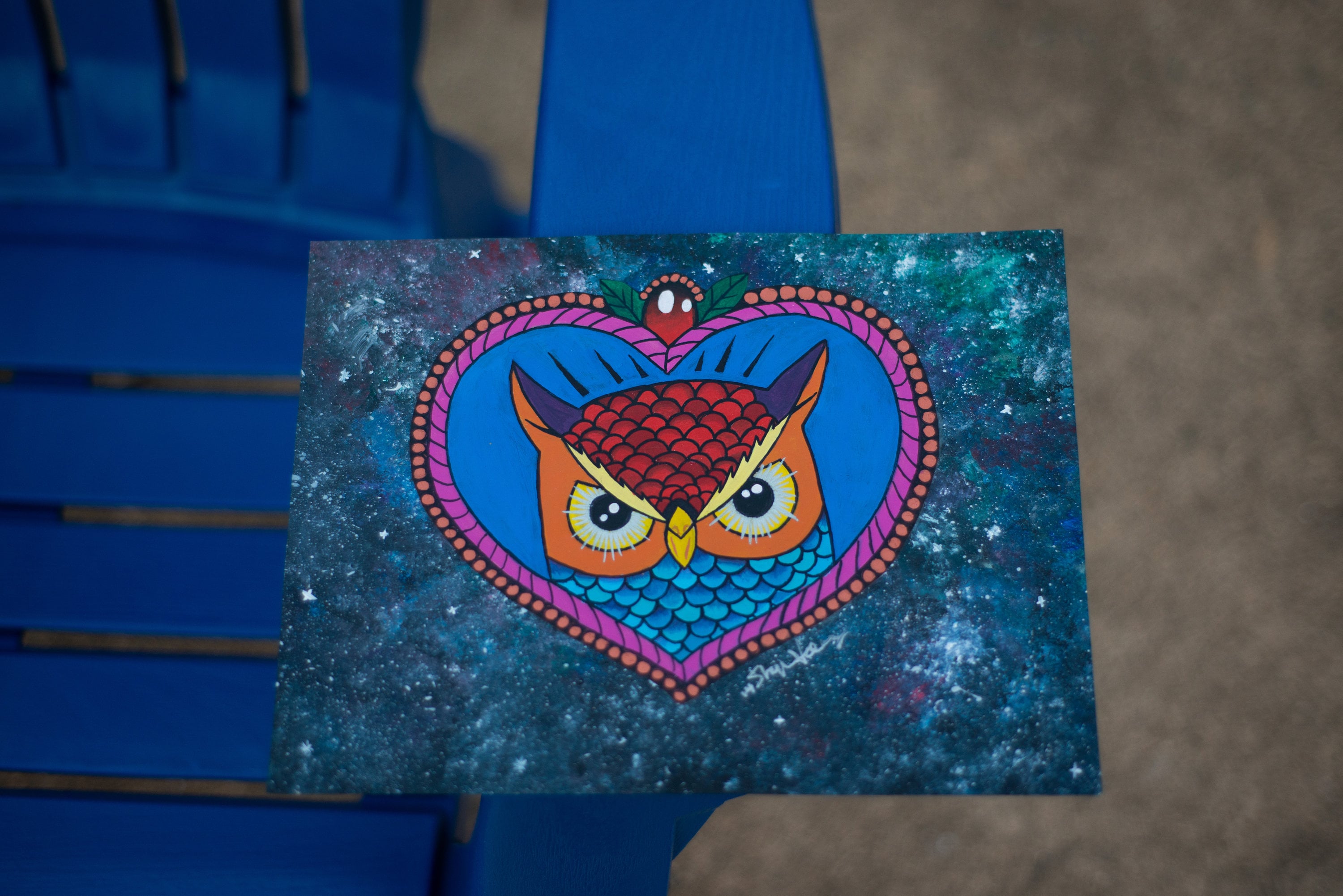 Original Owl Painting Animal Handmade Artwork