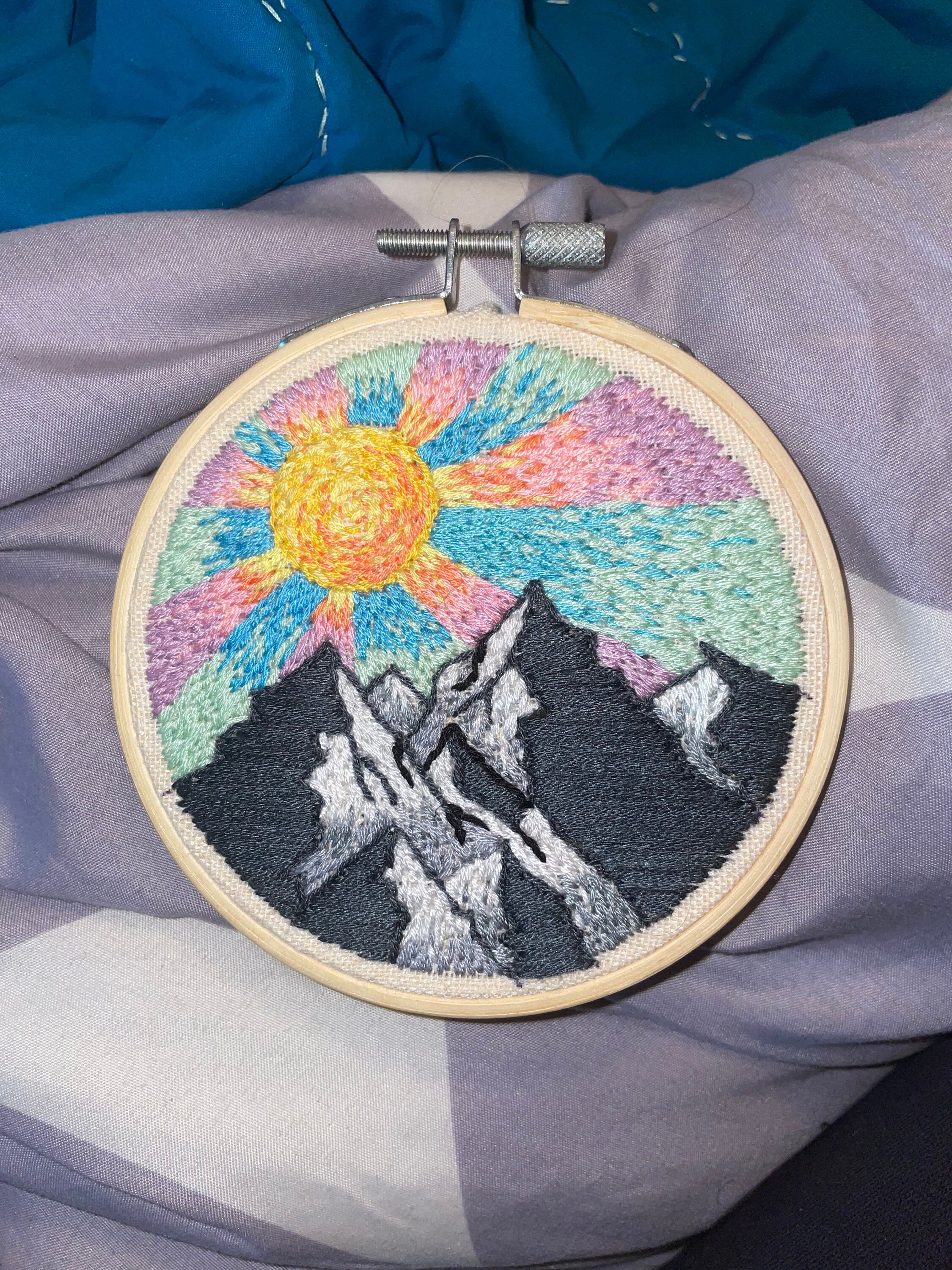 Handmade Embroidered Sunset Mountain Scape - Etsy