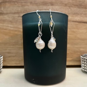 Sterling Silver Pearl Drop Earrings with Ethiopian Opal