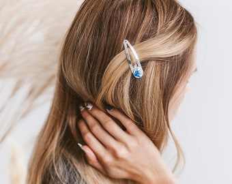Blue cornflower Hair clip, Real pressed flower hair pin, Floral barrette