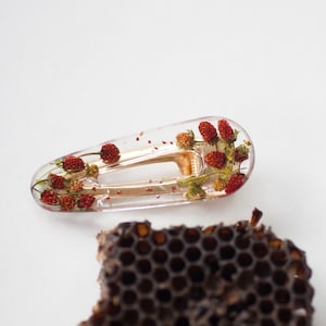 Red wild strawberries resin Hair clip, Gold berry barrette hair pin