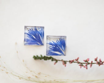 Dried cornflower resin cufflinks - Blue flower groom wedding cuff links - Men jewelry suit accessories Botanical design