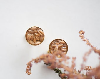 Wheat cufflinks with real grains inside