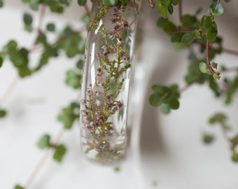 Pink real pressed Heather bracelet - Floral resin bangle