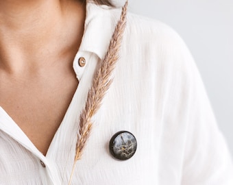 Black botanical resin brooch pin with dandelions - Make a wish jewelry gift for her