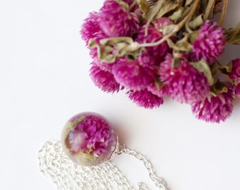 Fuchsia pink flower pendant chain necklace