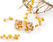 Pressed flower jewelry - Yellow flower Studs - Mimosa flower earrings