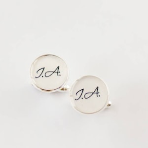 Personalize initials white cufflinks for men - Monogrammed birthday cufflinks