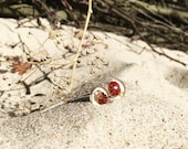 Red strawberry studs - Small botanical silver post earrings with dried berries