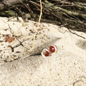 Rote Erdbeer Ohrstecker - Kleine silberne Ohrstecker mit getrockneten Beeren
