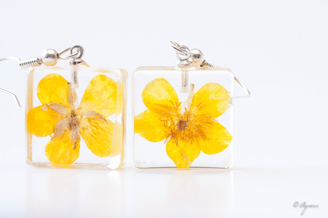 Yellow Flower Earrings - Spring Earrings - Resin Earrings - Yellow ...