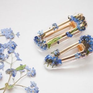 Spinka do włosów z żywicy Forget me not flowers, prawdziwy niebieski kwiat spinka do włosów