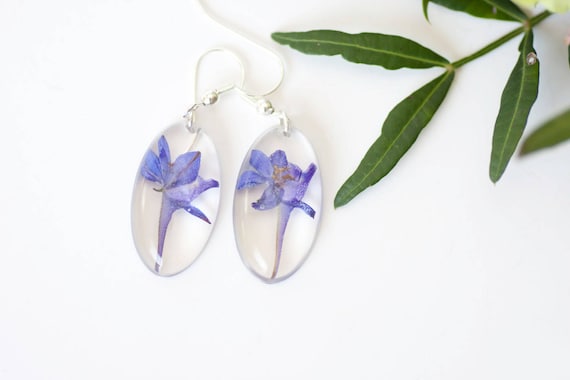 Blue flower earrings from resin - Floral earrings for women