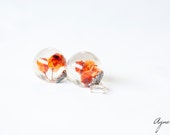 Red Mountain Ash Berries Ball Resin Earrings Orange Natural plant earrings Winter accessories Halloween earrings Pumpkin