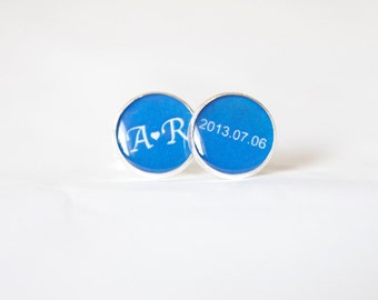 Personalized groom cufflinks for weddings - Blue Custom Groom wedding accessory