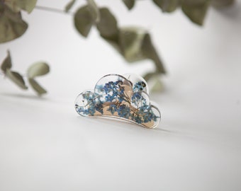 Resin Hair Claw with Real Forget-Me-Not Flowers – Blue Hair Clip