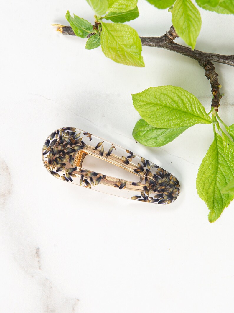 resin hair pin with real flowers inside