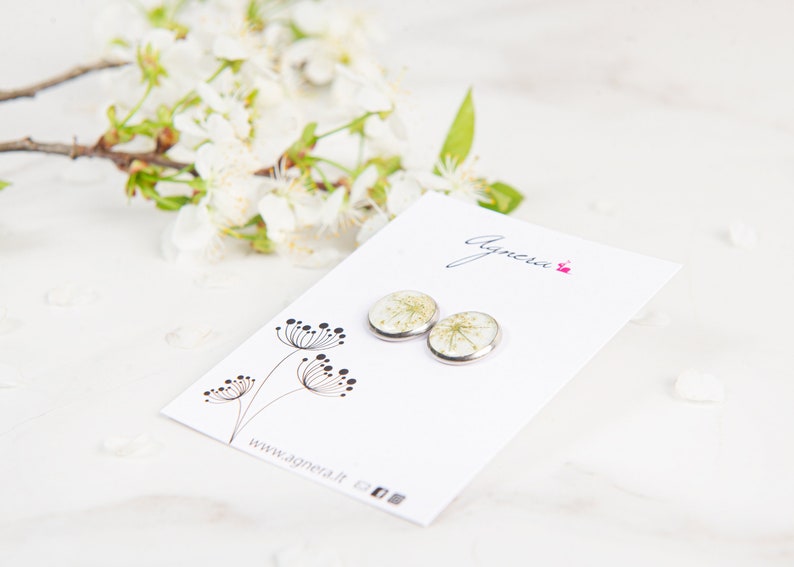 Queen Anne lace studs 925 sterling silver earrings Dainty flower resin studs image 2