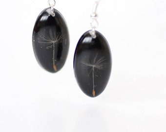 Dandelion earrings for Christmas - Dangle Resin earrings with real fluffs from Make a wish jewelry collection