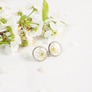 Queen Anne lace studs 925 sterling silver earrings Dainty flower resin studs image 1