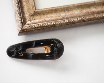Dandelions hair clip for women, Minimalist black resin adult barrette hair accessories