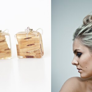 Wooden earrings - Wood earrings - Birch earrings - Real birch jewelry - Resin earrings - Woodland earrings - Nature inspired jewelry