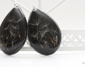 Big teardrop dandelion earrings - Resin jewelry