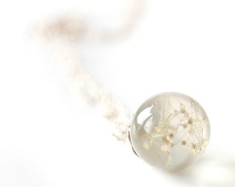 Resin Pendant Necklace Sphere - Flowers encased in resin orb - Pressed Flower Jewelry