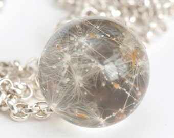 Terrarium necklace - Dandelion pendant - Sphere resin dandelion necklace - Dandelion seeds jewelry - Make a wish jewelry - Dandelion fluff