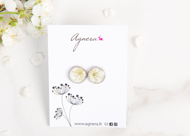 Queen Anne lace studs 925 sterling silver earrings Dainty flower resin studs image 5