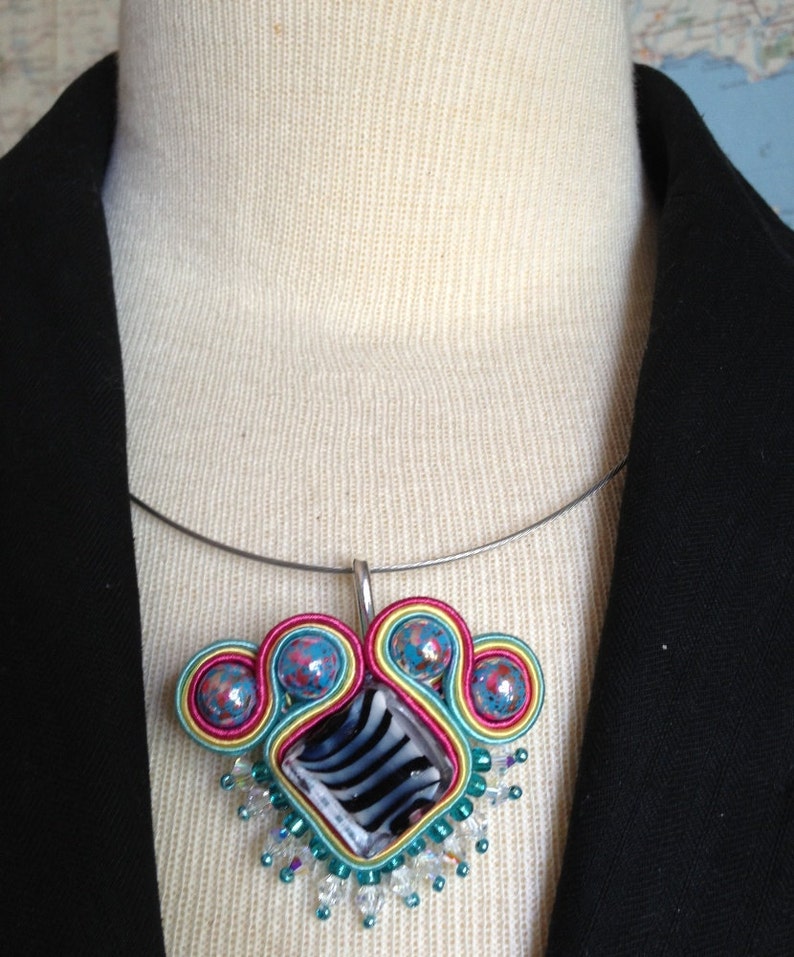 Devo Hand Embroidered Soutache PinNecklace