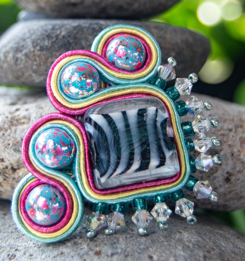Devo Hand Embroidered Soutache PinNecklace