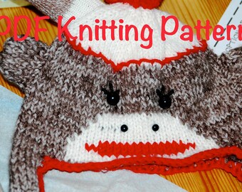 Sock Monkey Ear Flap Knitted Hat Pattern