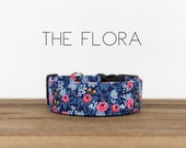 Vintage Inspired Blue Pink Floral Dog Collar quot The Flora quot