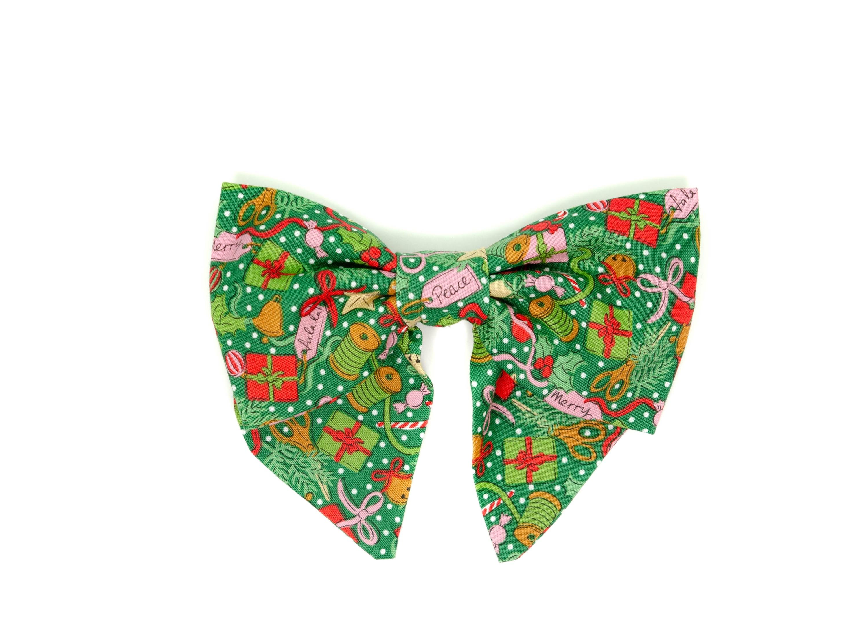 thumbnail image 2 of Handmade Grinch Dog Bandana – Cindy Lou Who Style, Over-the-Collar, Red & Green 2 of 3